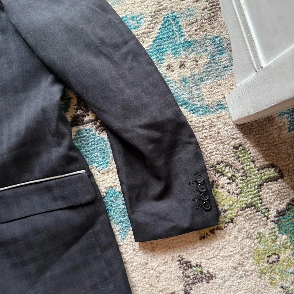 Akademiks Black Plaid Blazer Jacket 42R Contrast Piping